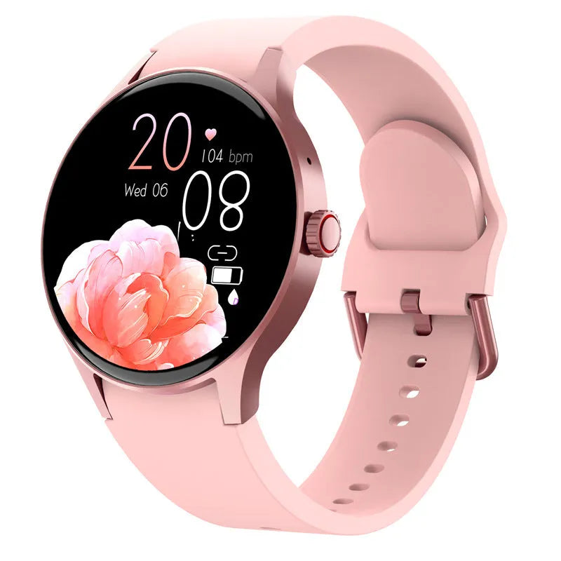 Black smart sport watch with 46mm round case and 1.43-inch touch screen on a wrist