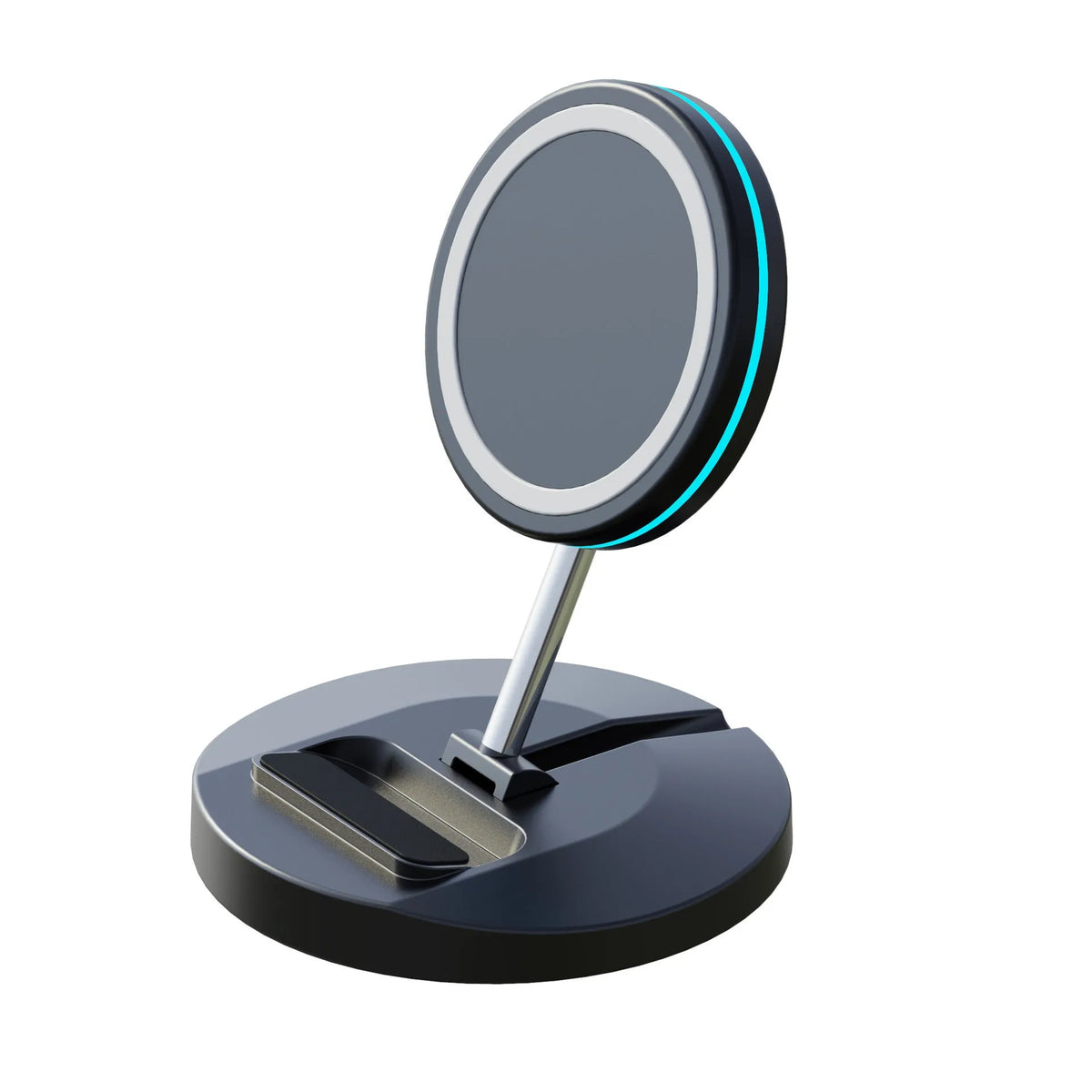 Magnetic wireless charging stand compatible with iPhone 12 showing folding design
