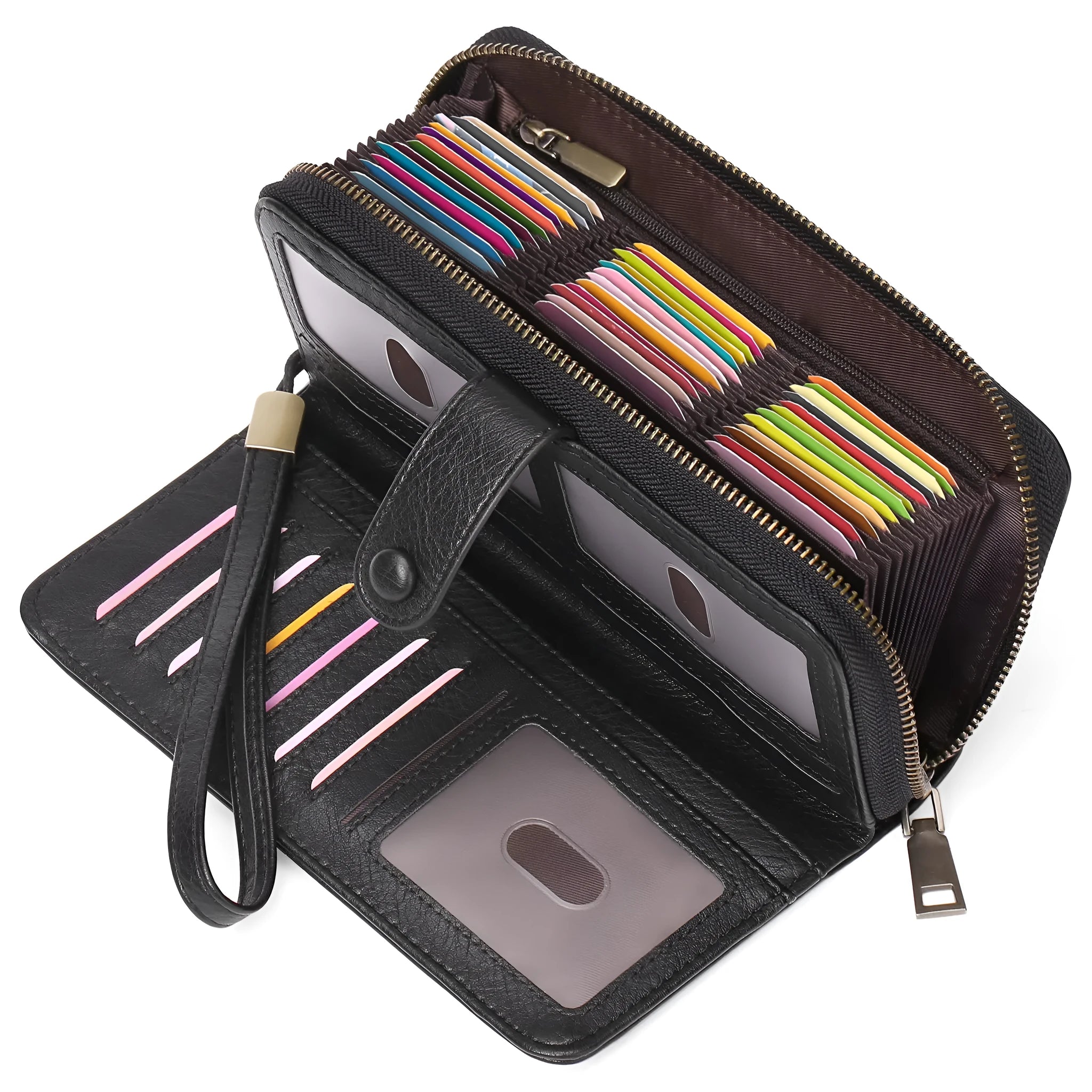 Women's expanding card holder wallet with RFID protection in multiple colour options showing interior compartments