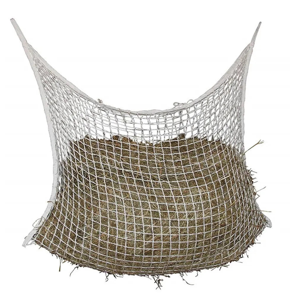 Black woven polyethylene rope hanging feeding bag for horses and cattle