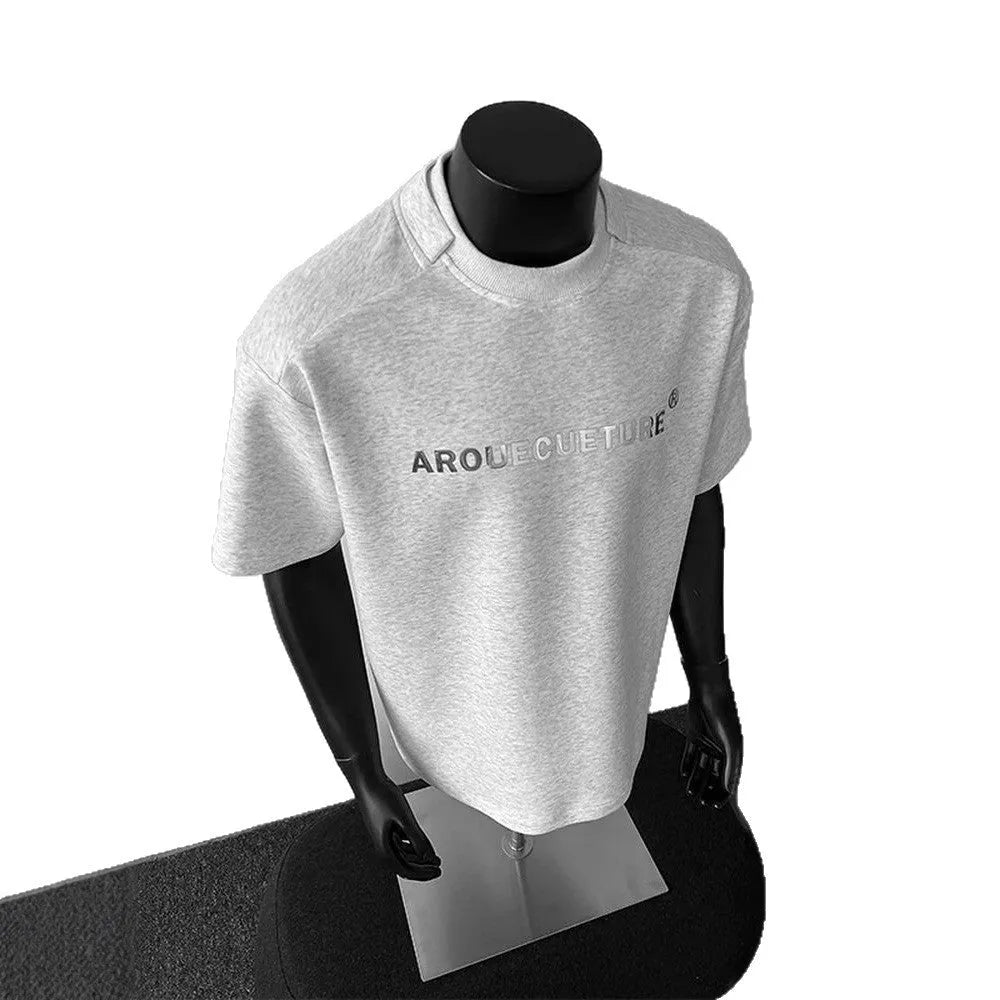 Men's loose fit pure cotton t-shirt with letter pattern in black white and light gray colors