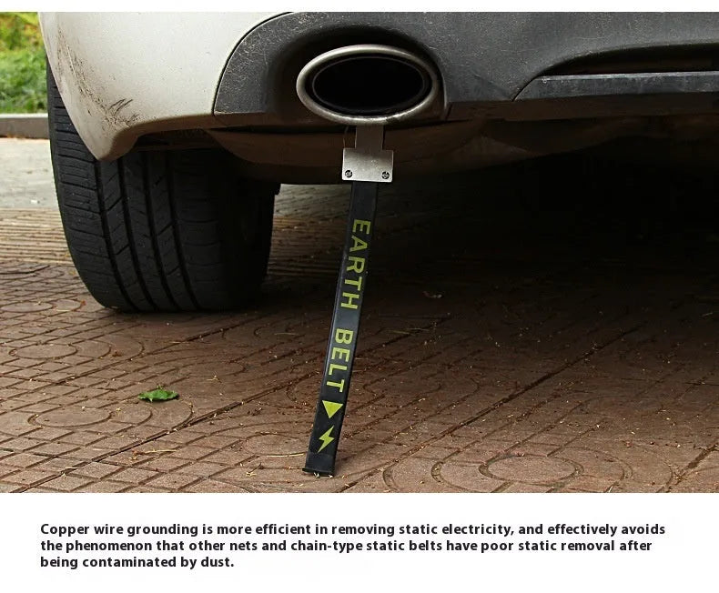Black car electrostatic grounding belt with copper wire and rubber housing, 370mm long