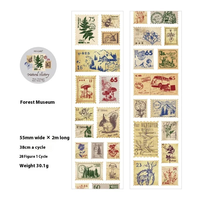 55mm wide retro journal stamp sticker roll showing butterfly design on coated paper