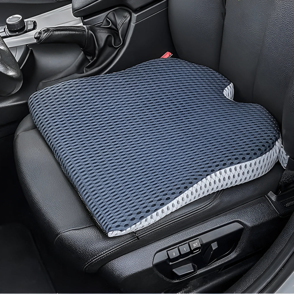 Memory foam car cushion with fixed strap on office chair in milky white colour