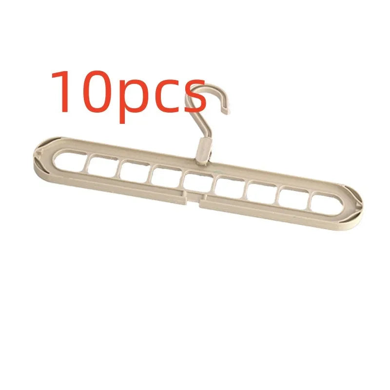 Plastic nine-hole folding trouser hanger in beige, blue, grey, green, or pink colour