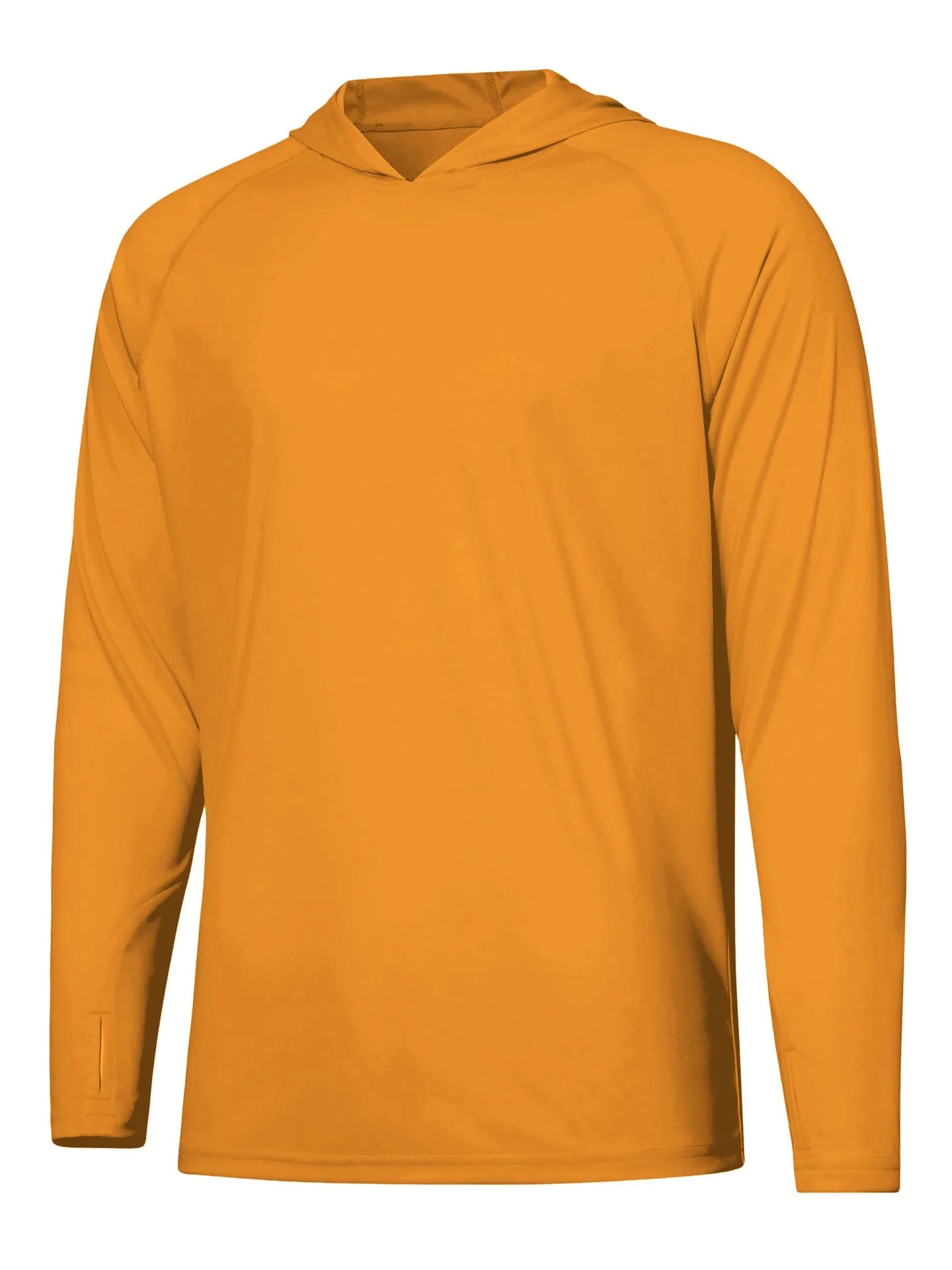 Man wearing a thin grey long sleeve hooded outdoor top for UV protection during fishing or hiking.