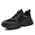 Lightweight black safety shoe with Flyknit fabric upper and a TPU outsole.