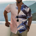 Man wearing a loose-fitting short sleeve shirt with a colourful floral pattern, cardigan style.