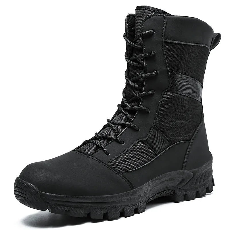 Men's black and camouflage high-top Martin boots with mesh upper and totem design in sizes 39-46