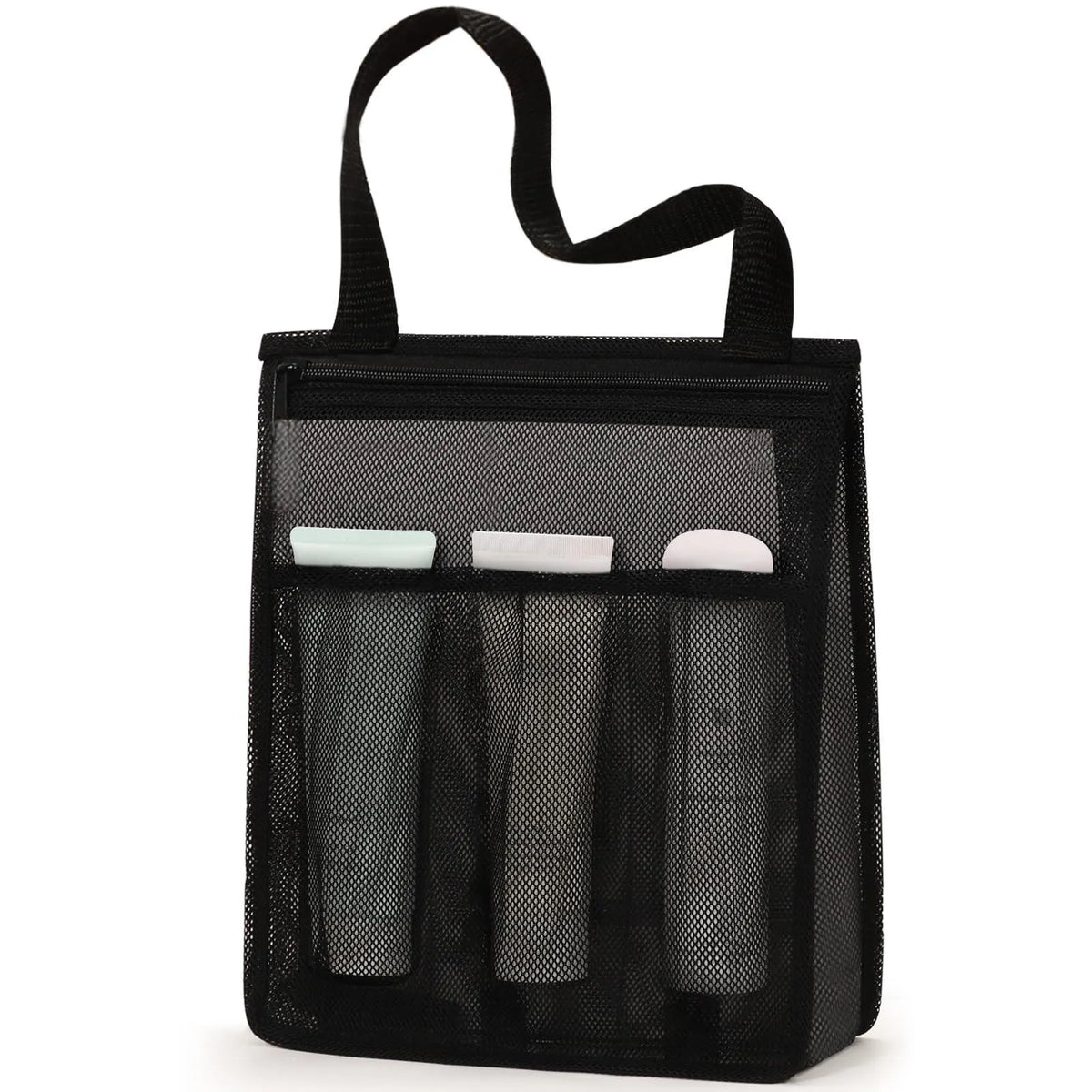 Large black and pink polyester sports bag with wet-dry separation and an external mesh pocket.