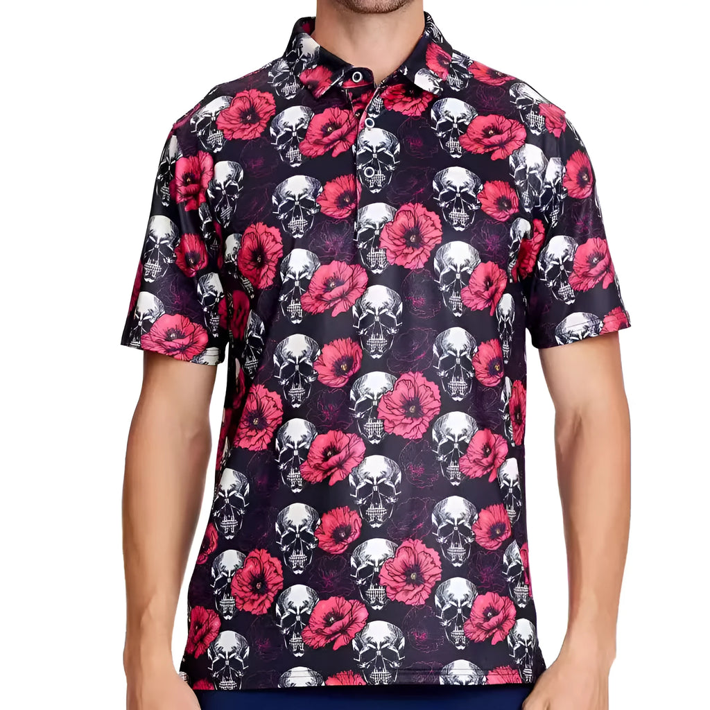 Men's short sleeve t-shirt with 3D printed pattern and zipper decoration on grey mesh fabric.