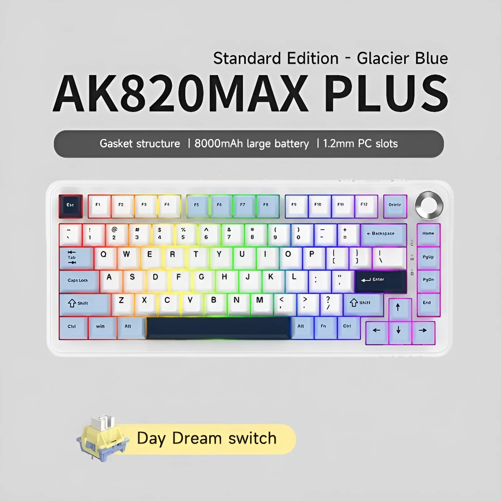 75% layout mechanical keyboard with black, grey and yellow colour scheme showing included accessories