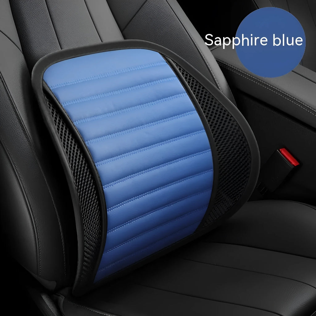 A leather lumbar support cushion for car seats and office chairs in one of five colour options.