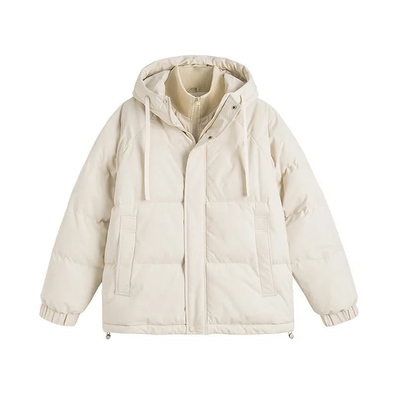 Loose winter cotton-padded coat in mustard yellow colour with side seam pockets