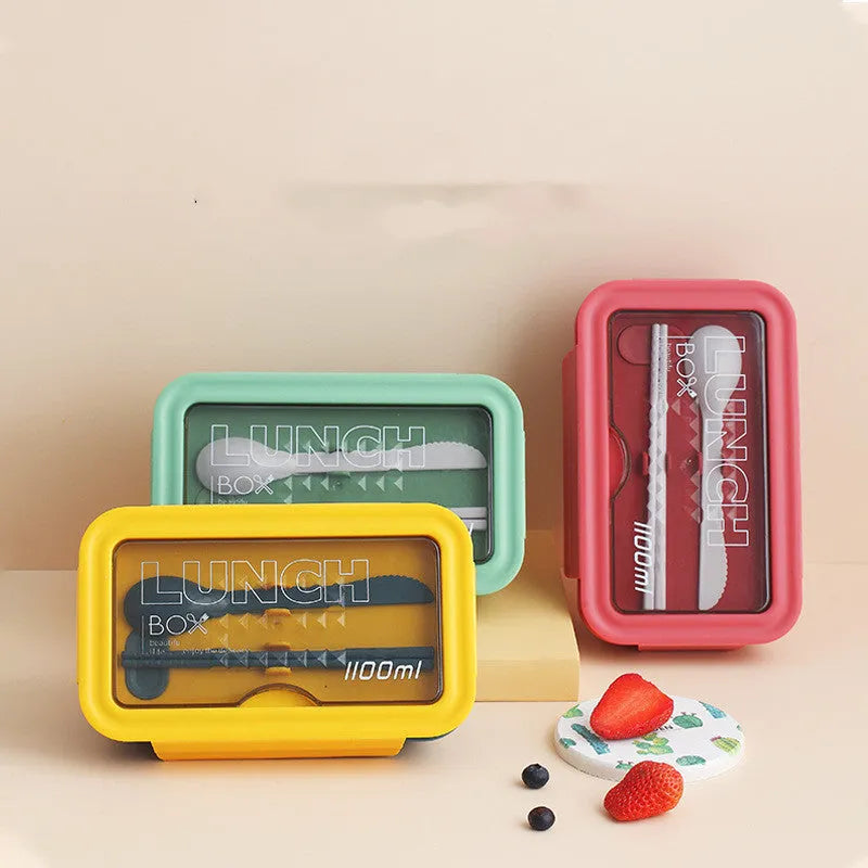 Four-compartment bento lunch box with Nordic design in green colour option