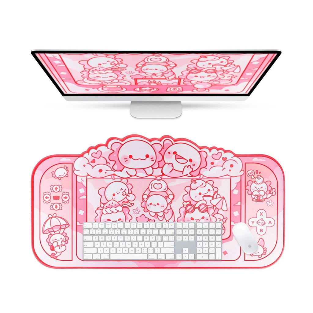 Hexagonal dragon crane machine large mouse pad with cartoon anime design measuring 75 by 40cm