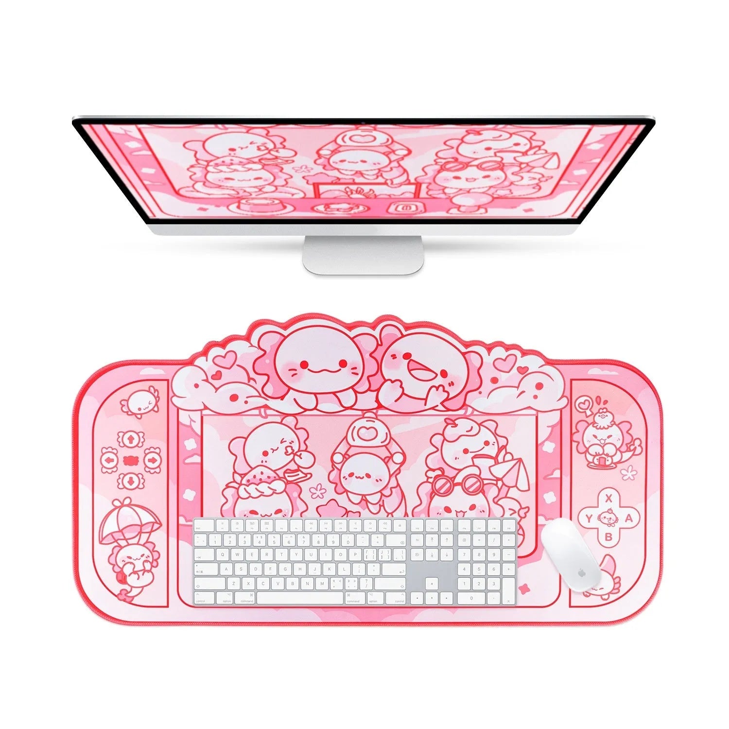 Hexagonal dragon crane machine large mouse pad with cartoon anime design measuring 75 by 40cm