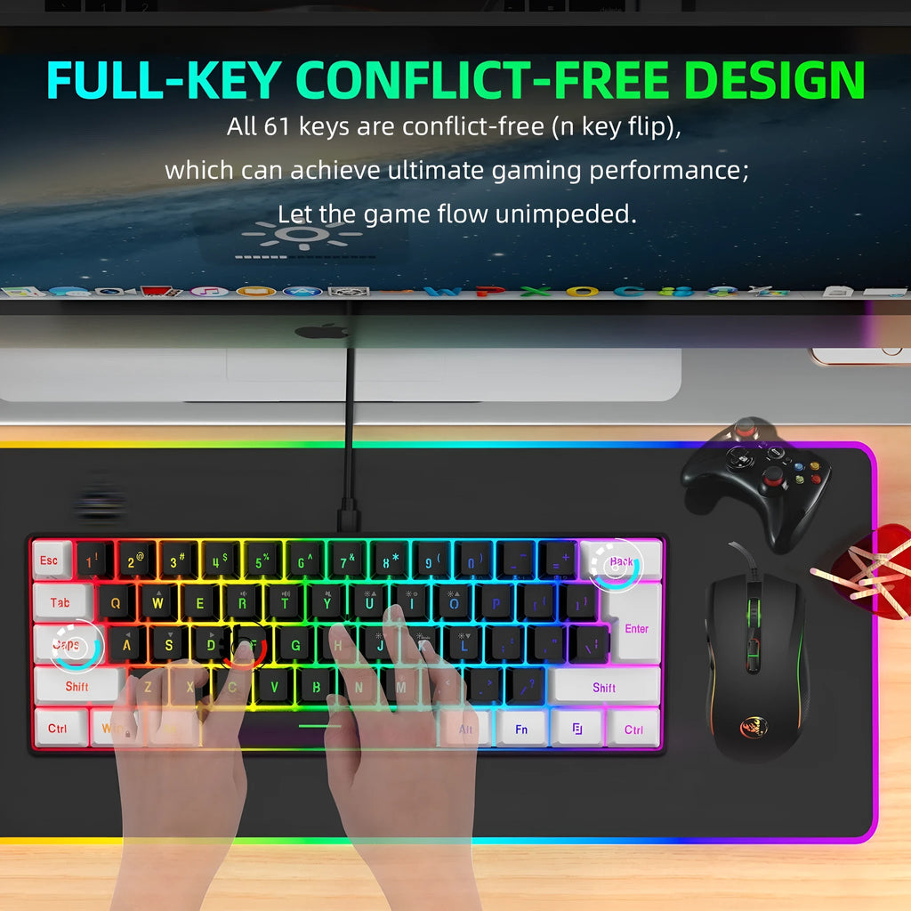 White and black wireless gaming keyboard and mouse combo with colour backlight illumination