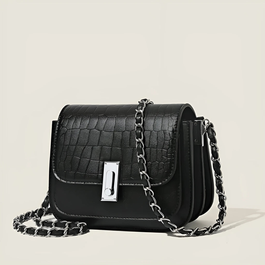 Women's soft PU leather chain shoulder bag in horizontal square shape with mobile phone pocket