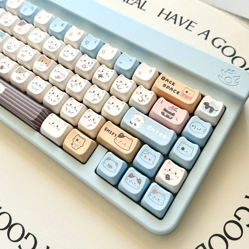 High Sea Salt Cat PBT sublimation keycap set with March Past space and 7u supplementary keys