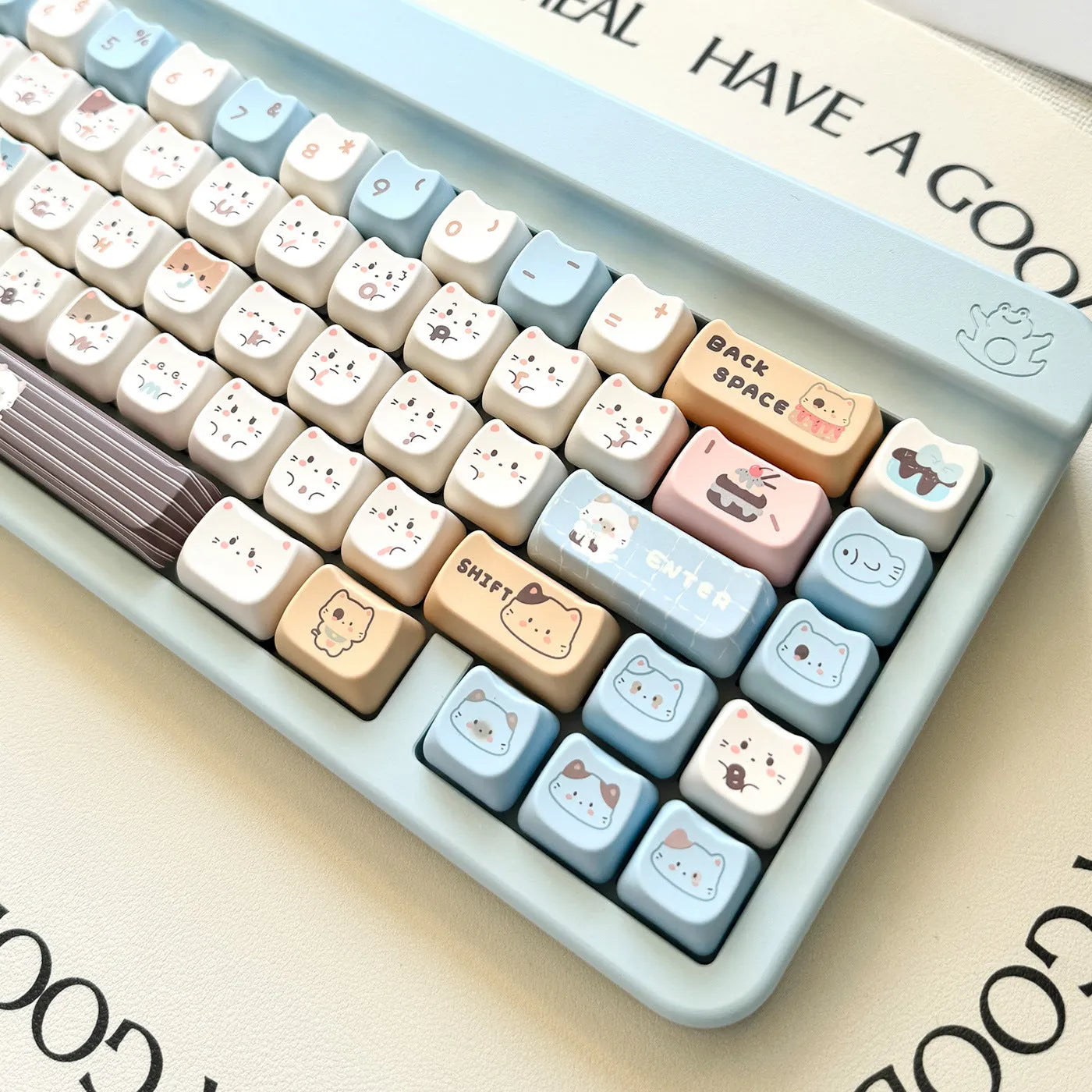 High Sea Salt Cat PBT sublimation keycap set with March Past space and 7u supplementary keys