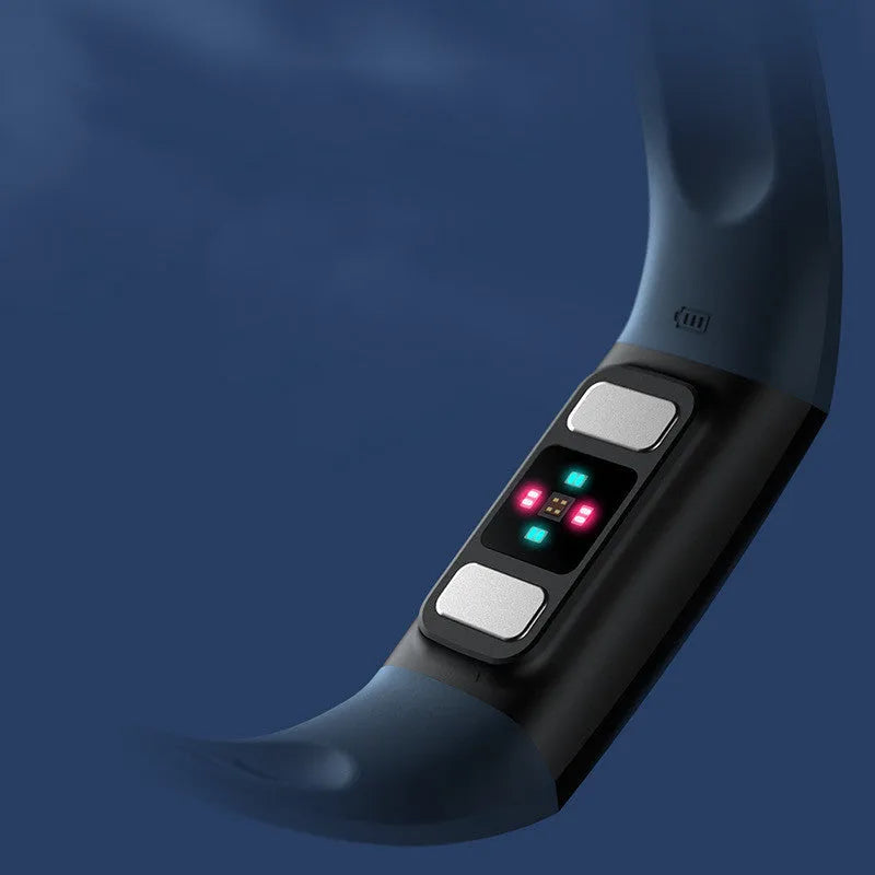 Y6 Black smart bracelet with 1.1 inch screen showing heart rate and ECG data on wrist.