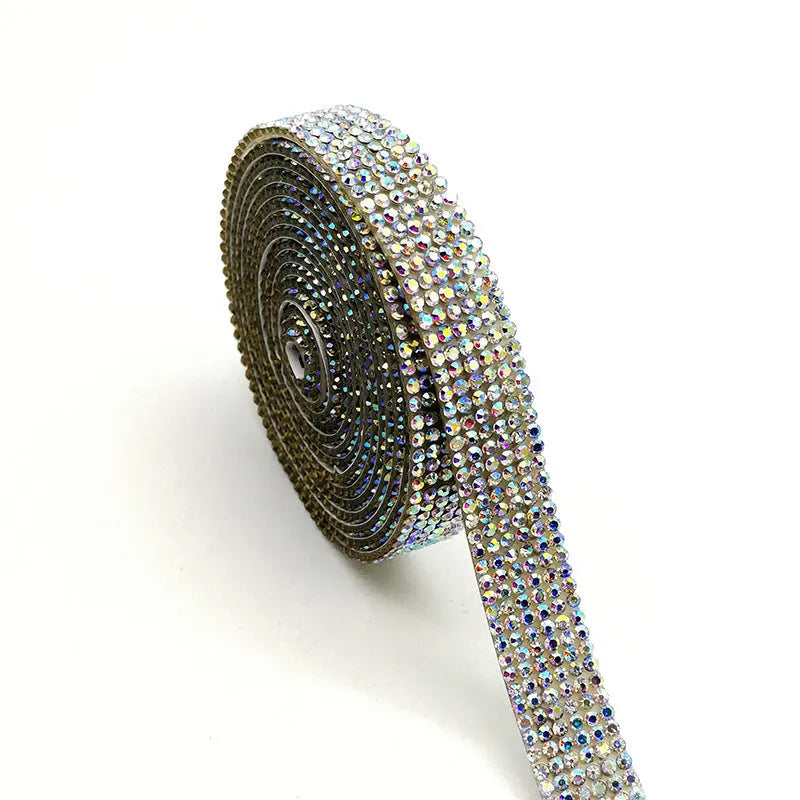 Self-adhesive electroplated glass water drill strip for clothing and shoe decoration in multiple widths