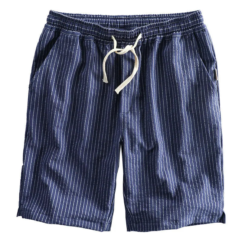 Men's striped cotton casual shorts with elastic waistband in multiple colour options