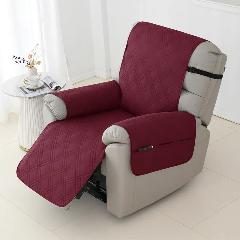 Quilted waterproof sofa cover for a Chivas massage chair cushion in a small single size, shown in navy blue.