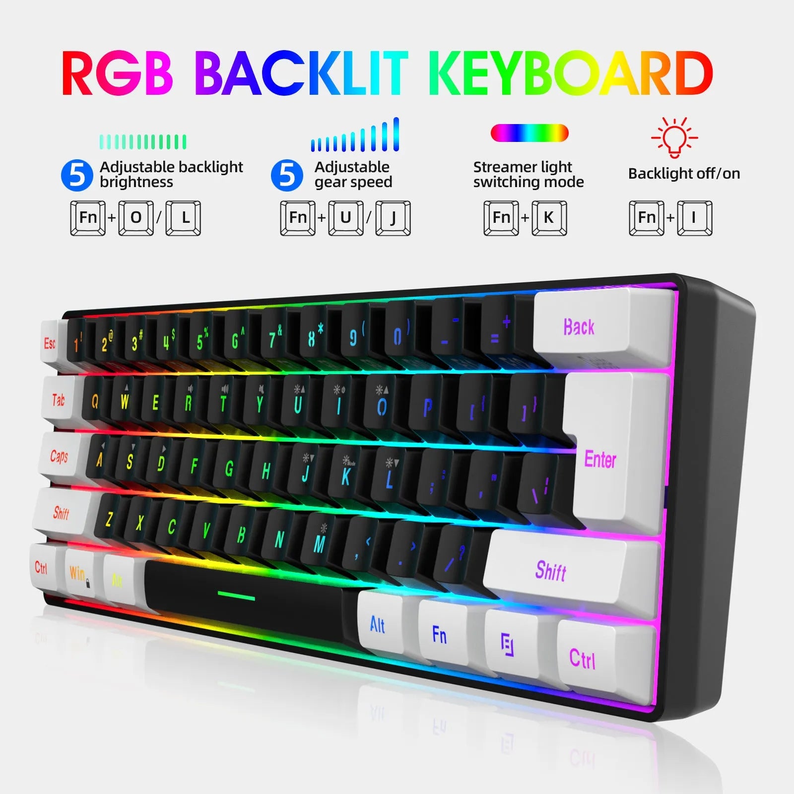 Simple wired 61 key membrane keyboard with UK layout and 1.7 metre cable in white and black colour