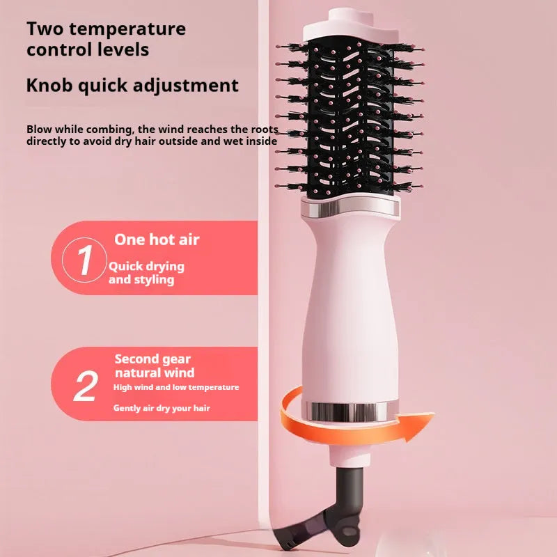 Pink multifunctional hair dryer with comb attachment and curling function, YZM-8015 model
