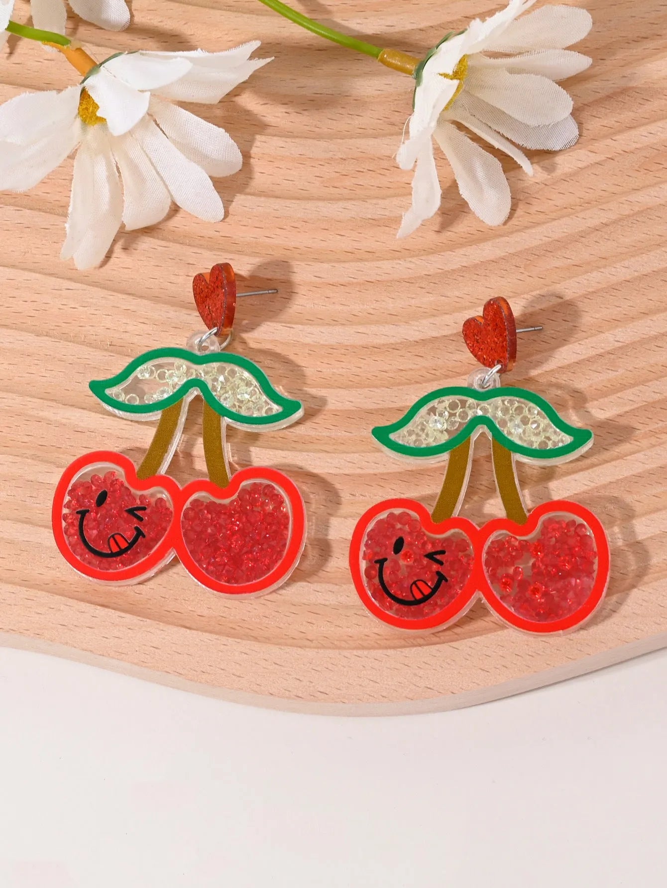 Pastoral style fruit shaped acrylic earrings for women with cherry, strawberry, watermelon designs