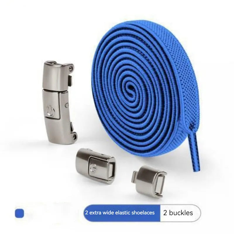 Press lock elastic no-tie shoelaces with widened 8mm flat profile in assorted colours