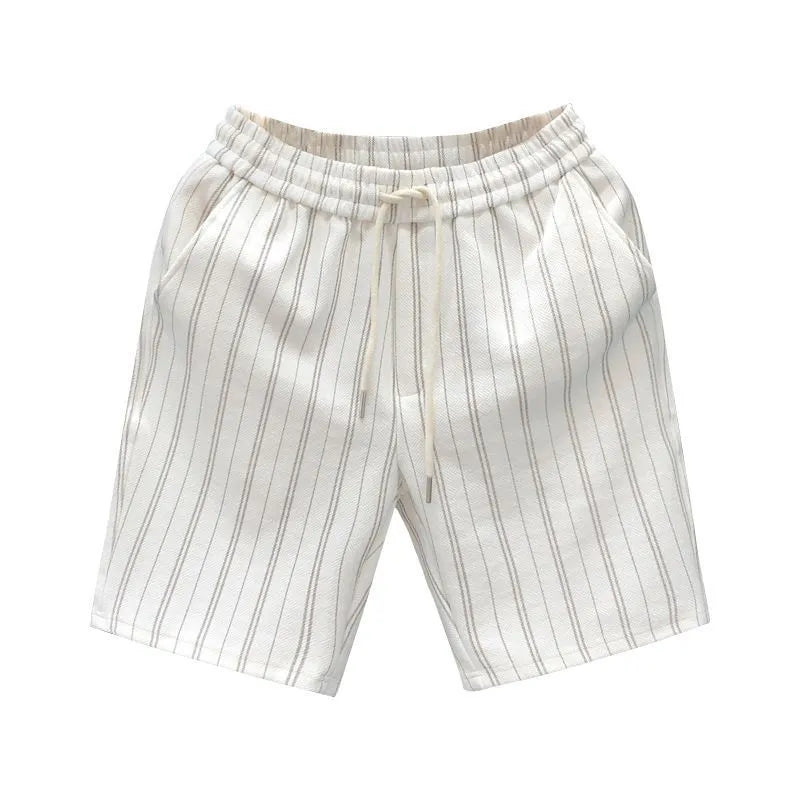 Men's black and white striped casual shorts with fleece lining and double-layer waistband