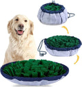 Adjustable blue dog snuffle mat with puzzle compartments for treat hiding and slow feeding