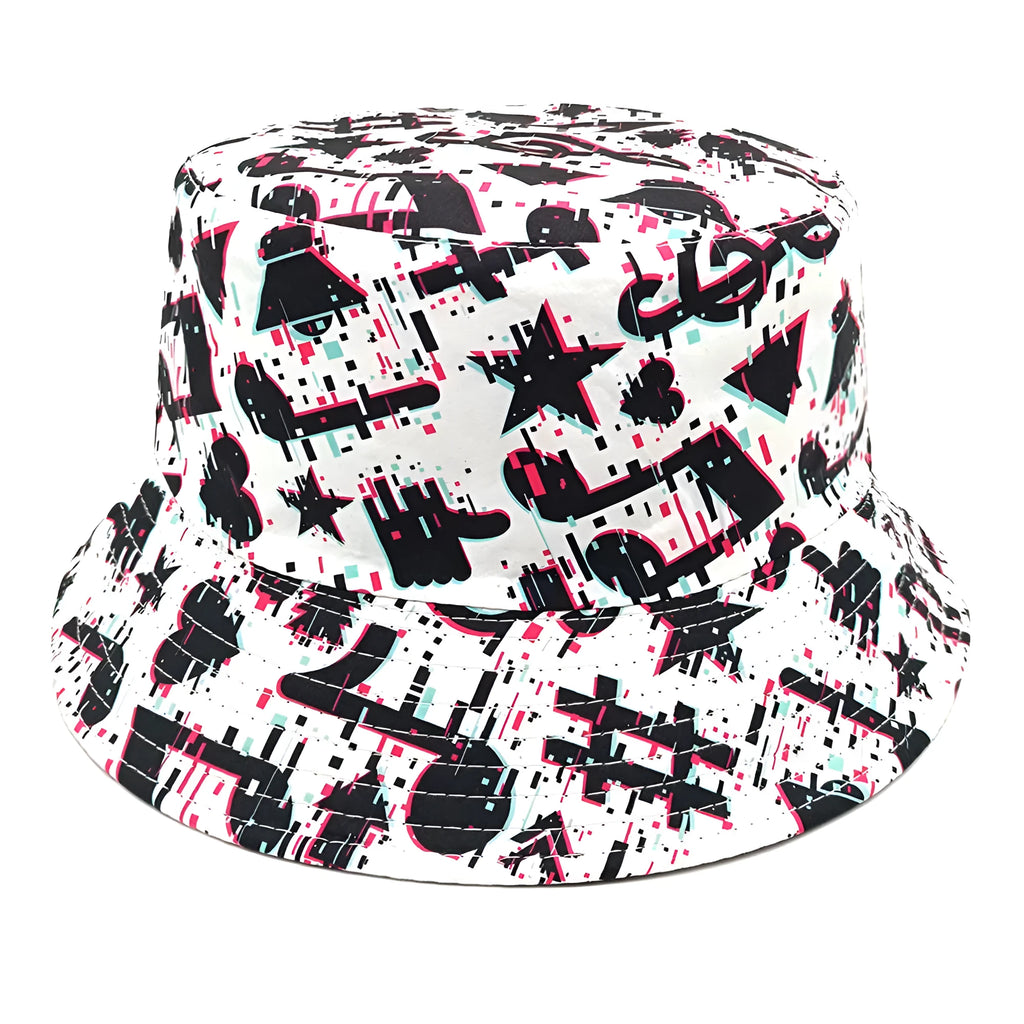 Musical note pattern printed bucket hat with dome crown retro style, size M for 56-58cm head circumference
