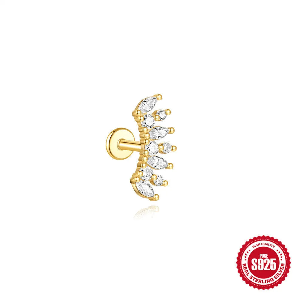 S925 sterling silver water drop earrings with flat spiral puncture detail in gold electroplated finish