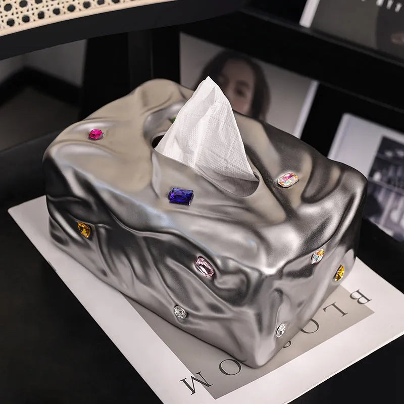 Ceramic tissue box in matte coconut milk white or silver plated finish for home organisation