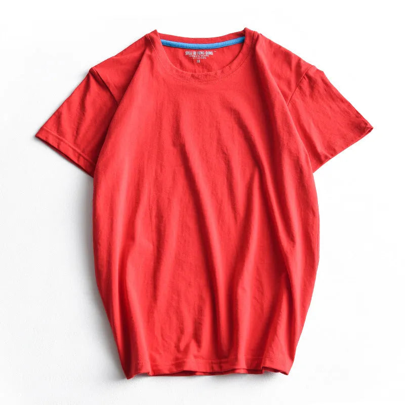 Men's solid colour cotton T-shirt with round neck and short sleeves in multiple colour options