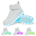 LED light-up high-top dance shoes in black with velcro straps and glowing soles.