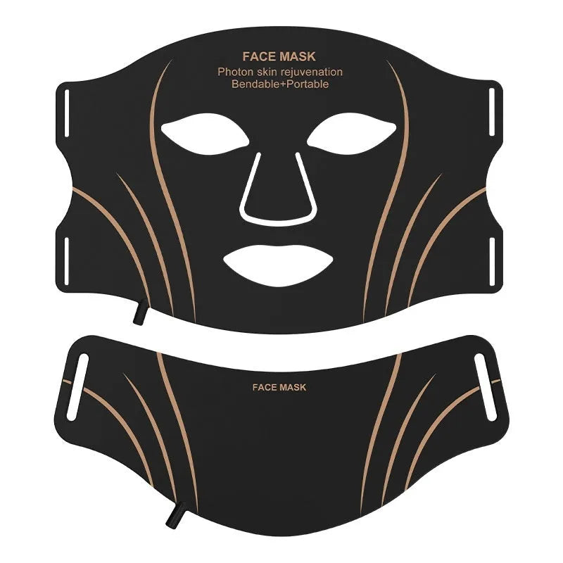 Black gold facial mask IPL device with LED lights and touch screen controls on headband