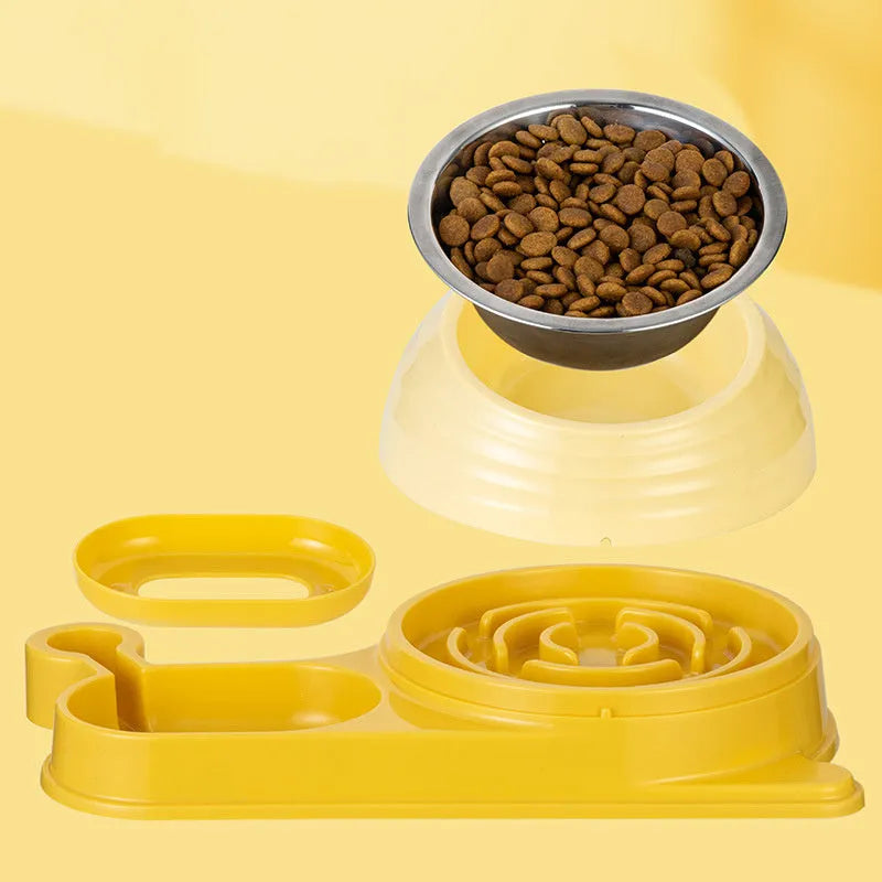 Automatic cat feeding bowl set with water dispenser bottle and elevated food bowl
