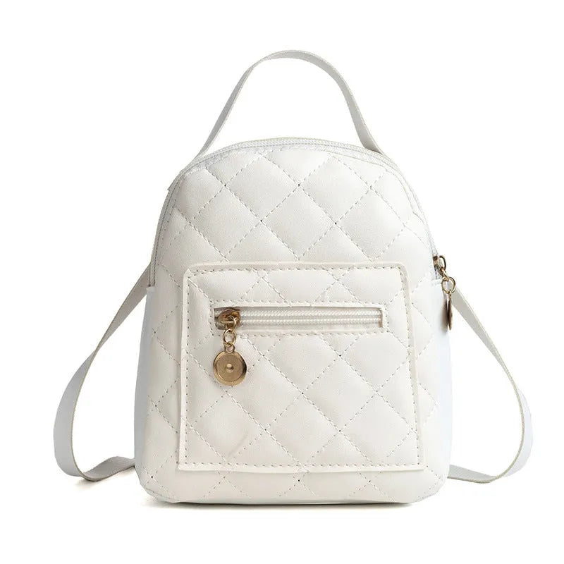Girls' white embroidered hard backpack Korean style with sandwich pocket