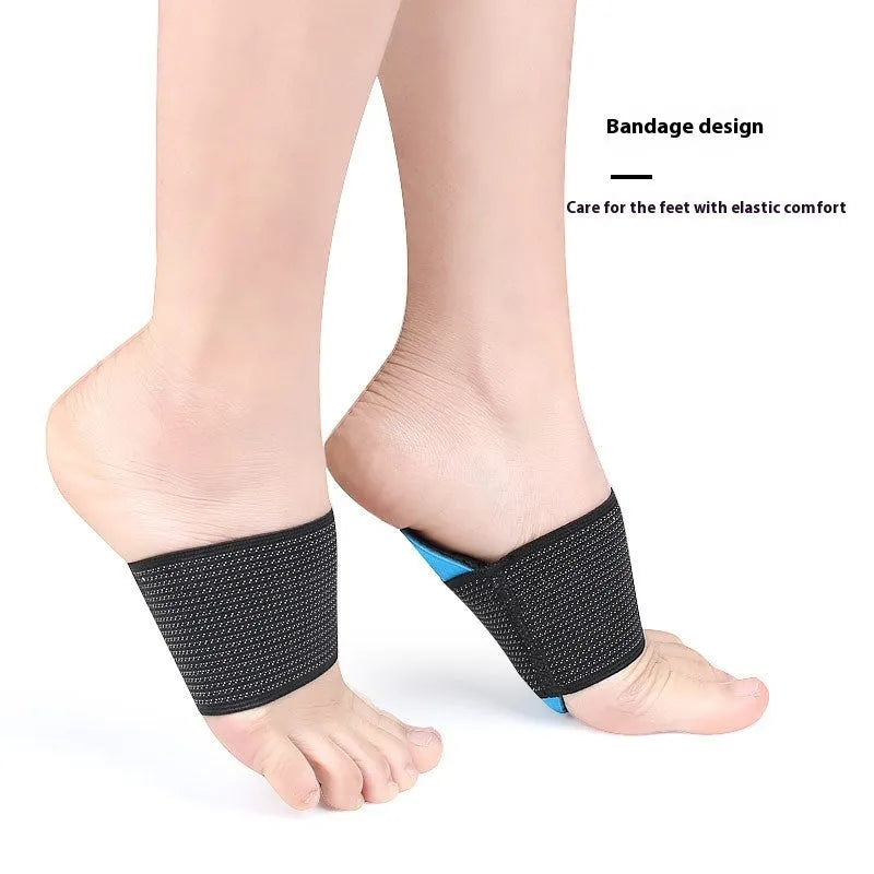 Blue elastic bandage arch support foot pads with EVA foam construction for flat foot relief