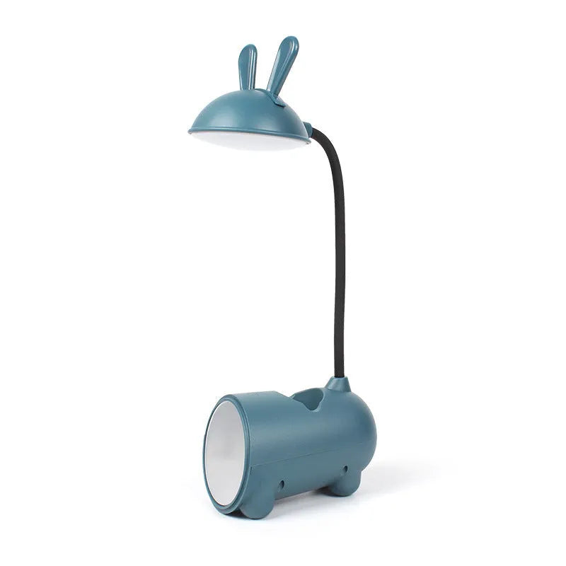 Cartoon-style USB desk lamp with pen container in green colour, dimensions 30cm long