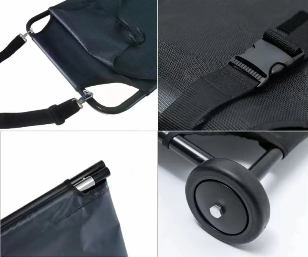 Large black aluminium alloy pet stretcher for dogs with adjustable carrying straps