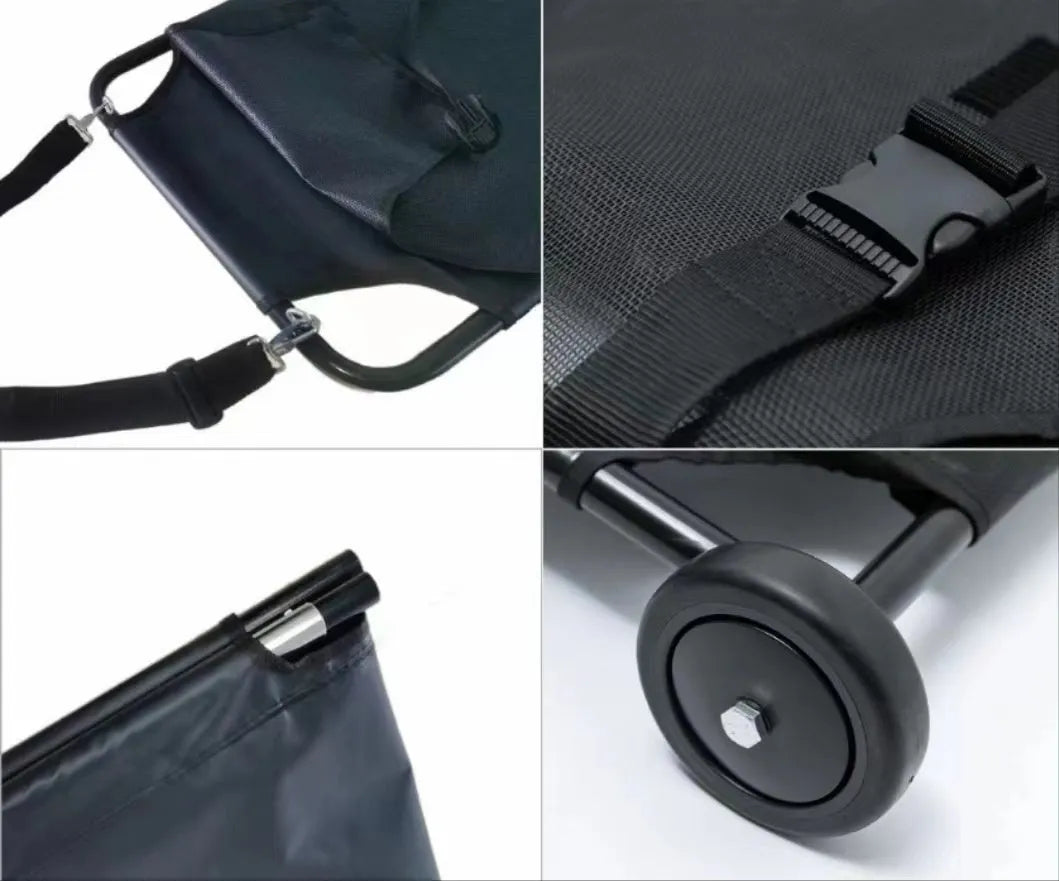 Large black aluminium alloy pet stretcher for dogs with adjustable carrying straps