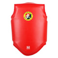 Red boxing protective gear set with helmet and chest protector for training