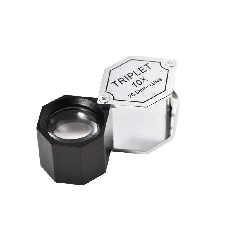 Handheld portable magnifying glass with metal body and optical glass lens for jewellery coin examination