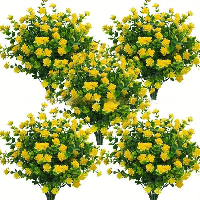 Artificial eucalyptus camellia plastic bouquet for wedding dress, outdoor, photography props and home clothing in listed colours.